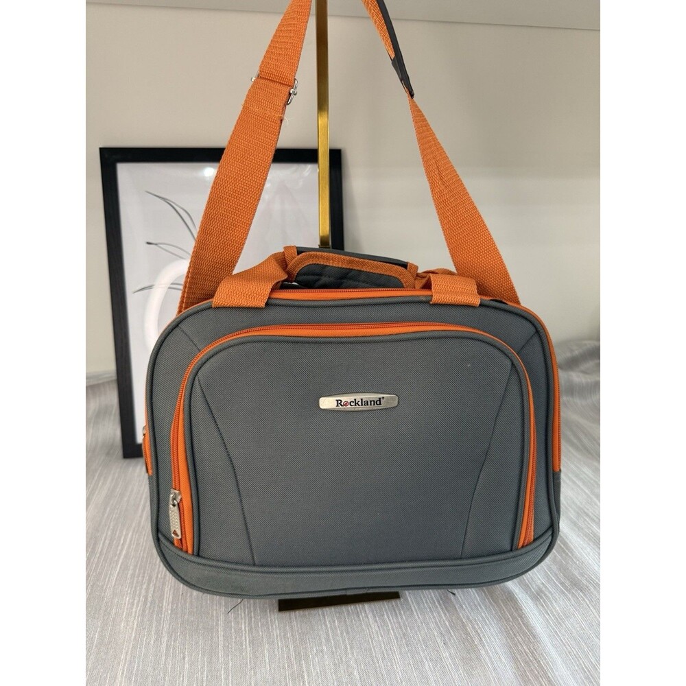 Rockland Luggage Carry On Bag Grey With Orange Accents 14.5"×11"×5"